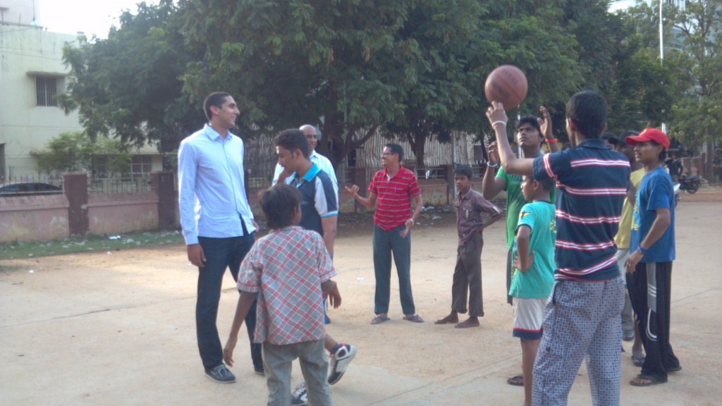 Eric trying his best to talk with the kids at the park (some only spoke Tamil)